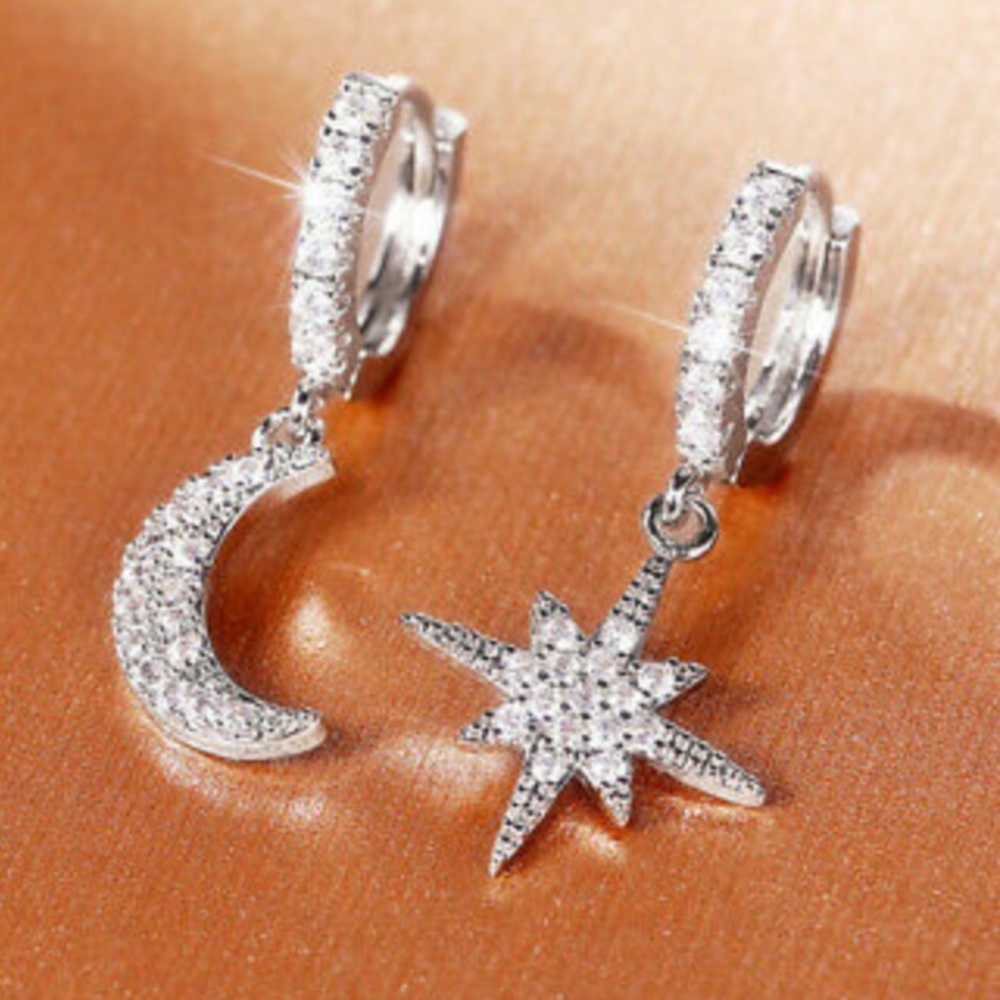 New 925 Sterling silver Moon Star Earrings - Picture 5 of 7